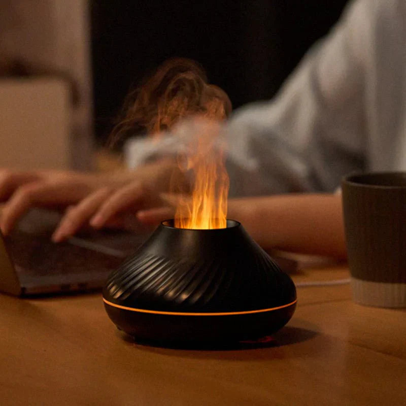 Newest RGB Flame Aroma Diffuser 130Ml 3d Colorful Flame Humidifier Fire Volcano Diffuser Flame
